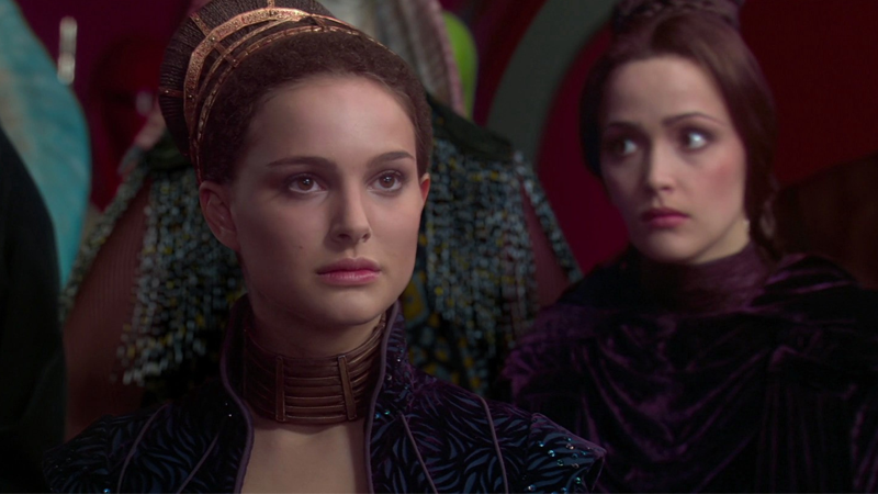 Queen’s Shadow gives us the story of how Padmé transformed to the forward-thinking leader we meet in Attack of the Clones. Here’s Portman in that film along with Rose Byrne as Dormé.